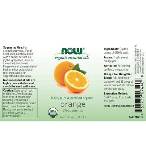 NOW Organic Orange Oil Organic 1 oz