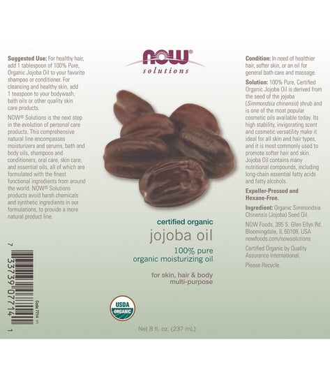 NOW 100% Pure Organic Jojoba Oil 8 oz