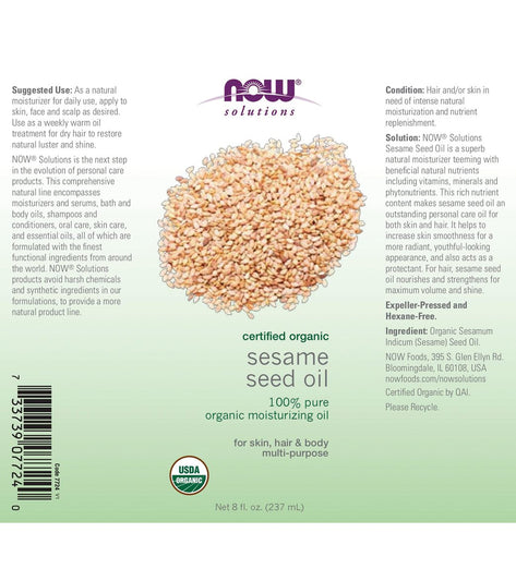 NOW Organic Sesame Seed Oil 8 oz