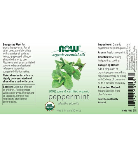 NOW Organic Peppermint Essential Oil 1 oz