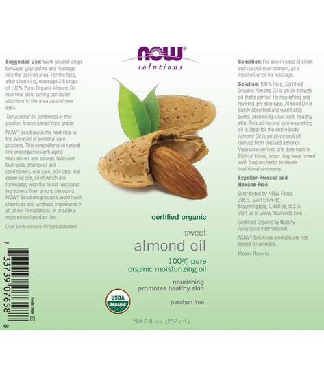 NOW Organic 100% Pure Sweet Almond Oil 8 oz